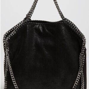 Stella McCartney Black Falabella shaggy dear faux leather fold over  tote